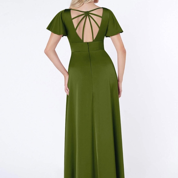Azazie Lani Stretch Satin Bridesmaid Dress in Juniper Green - Picture 3 of 5